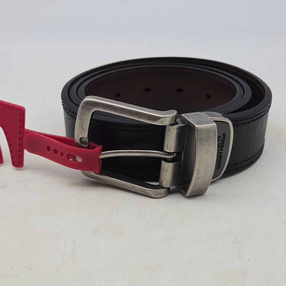 Levi's Belt Black Brown Reversible Leather Mens 36 Nickel Buckle New